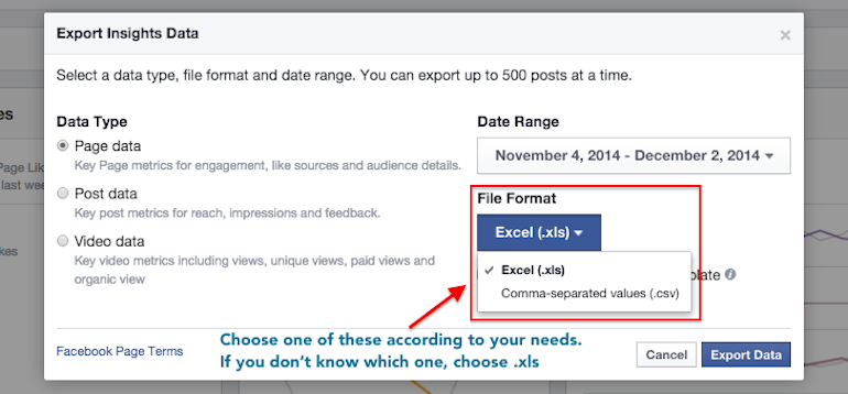 Choose between xls and csv files