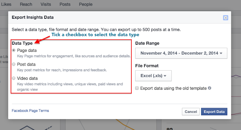 Select page or post or video metrics