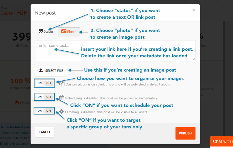 Scheduling or publishing a post step 2 A small business guide to managing your Facebook page with Agorapulse